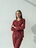 Жіноча піжама в клітинку BO.Brand, натуральна тканина котон, колір червоний - Зображення 10