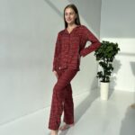Жіноча піжама в клітинку BO.Brand, натуральна тканина котон, колір червоний
