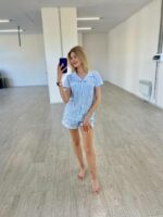 Піжама жіноча з коротким рукавом BO.Brand (сорочка та шорти, котон, блакитна смужка) - Зображення 2