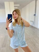 Піжама жіноча з коротким рукавом BO.Brand (сорочка та шорти, котон, блакитна смужка)