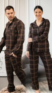 Парні піжами BO.Brand котонові, сорочка та штани з кишенями, колір коричневий - Зображення 11