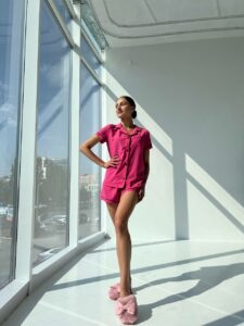 Жіноча піжама BO.Brand двійка, сорочка і шорти, колір малиновий