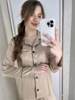 Жіноча шовкова піжама BO.Brand сорочка та штани, бежевий - Зображення 2