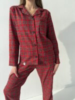 Жіноча піжама в клітинку BO.Brand, натуральна тканина котон, колір червоний - Зображення 4