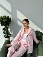 Жіноча піжама BO.Brand двійка, сорочка та штани, рожева смужка