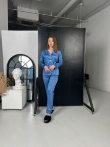 Жіноча піжама шовкова 3 в 1 BO.Brand (сорочка з довгим рукавом, штани та шорти) - Зображення 10